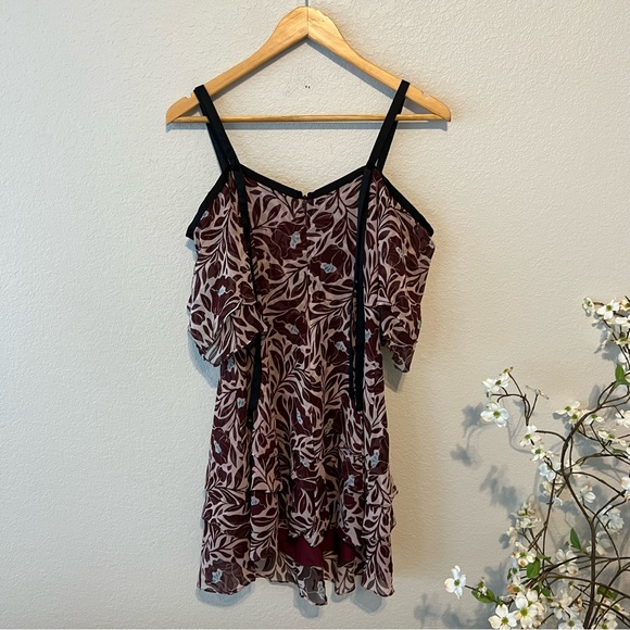 Cinq a Sept Maroon Silk Floral Dress 0 - Picture 10 of 11